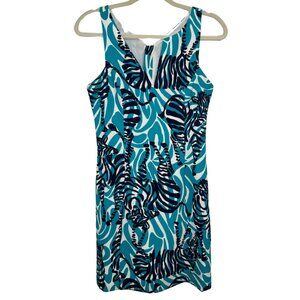 Lilly Pulitzer Madeline Shift Dress I'm Game Size 4 Navy Turquoise Zebra Print